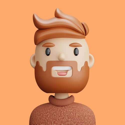 Ginger haired bearded man on a orange background for recruitment website.