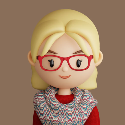 Blonde female avatar with red glasses background for recruitment website.